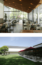 箱根ラリック美術館カフェレストラン ＬＹＳ（リス）の内観とテラス風景
